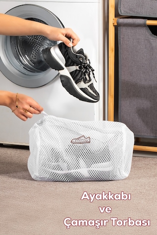 Porsima 3128 Çamaşır Yıkama Filesi Fermuarlı Bölmeli Ayakkabı Yıkama Filesi Deforme Önleyici Torba File Beyaz