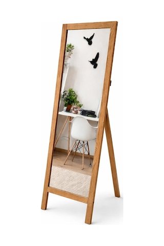 Natürel Ahşap Ayaklı Boy Aynası 145x40cm Ahşap