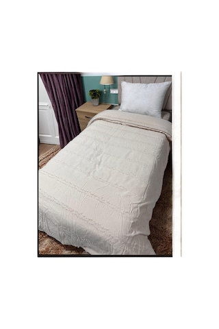 Clasy %100 Pamuk Ranforce Tek Kişilik Çift Taraflı Yorgan Avola V5 Krem Düz Desen