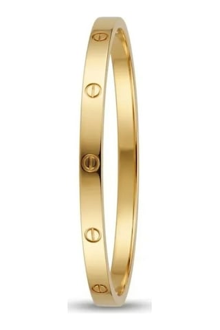 316l Paslanmaz Çelik Vida Detaylı İnce Kelepçe Bileklik - Gold Stainless Steel Altın