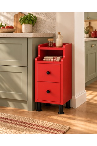 Çok Amaçlı Modern Yan Sehpa Organizer Yatak Odası Komodin 25cm Ahşap Görünümlü Ev Tamamlayıcı Kırmızı
