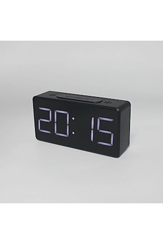 Aynalı Dijital Saat Ertelemeli Yatak Başı Çalar Saat Led Ekranlı 12/24 Saat Çift Formatlı Saat Pilsiz - Siyah Siyah
