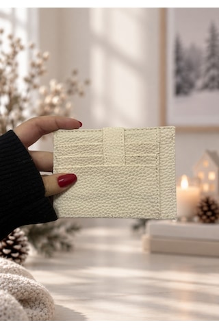 Elpida Bags Kadın Çıtçıtlı 7 Bölmeli Suni Deri Krem Rengi Kartlık Açık Bej