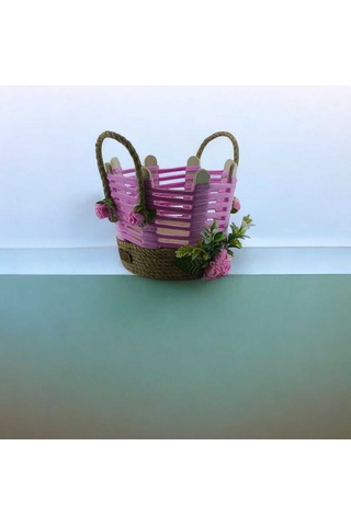 Hasır Organizer El Yapımı Sepet Takı Makyaj Kutusu Banyo Komodin Üstü Pembe