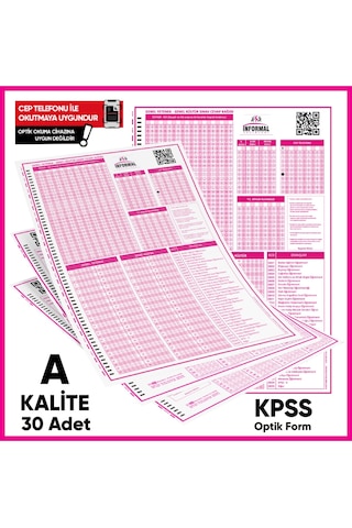 KPSS (GY-GK) Deneme Sınavları İçin 30 Adet Optik Form