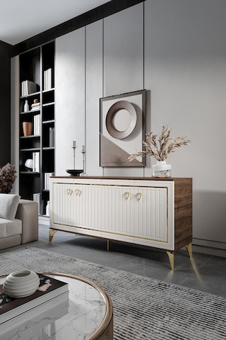 KLAS KONSOL MDF MEBRAN KAPAK CEVİZ KREM GOLD