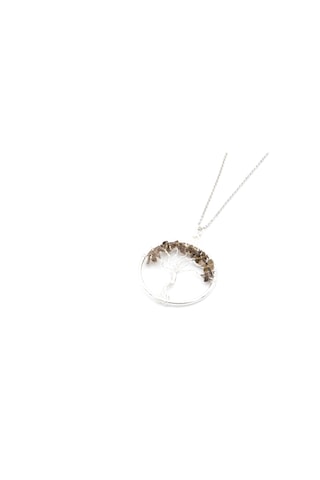 Hakiki Dumanli Kuvars Taşi Hayat Ağaci Kolye Ucu Gri