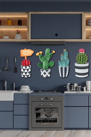 No77Decor Ahşap Kaktüs Duvar Dekorasyon Seti 4 Parça
