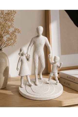 Babalar Günü Hediyesi Baba Çocuk Figürlü Dekoratif Obje Aile Biblosu Pla 12x9 Cm