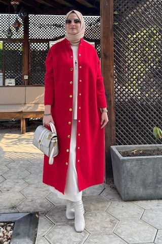 Rabia Şamlı Yakut Angora Triko Kap Kırmızı Normal