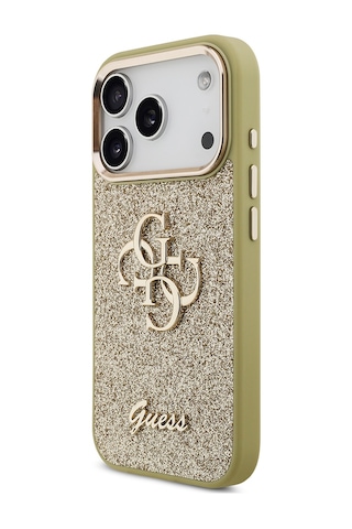 Apple Uyumlu iPhone 17 Pro Kılıf Guess Lisanslı 4g Büyük Metal Logolu Glitter Kapak Gold Gold