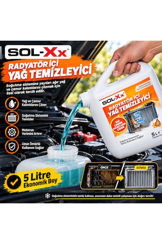 Sol-xx Profesyonel Radyatör İçi Yağ Ve Çamur Temizleyici Sıvı 5 Litre Ekonomik Boy