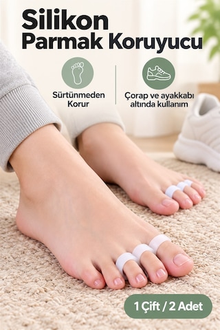 Silikon Çekiç Ayak Parmak Koruyucu 3 Parmağa Geçen Yüzük 1 Çift