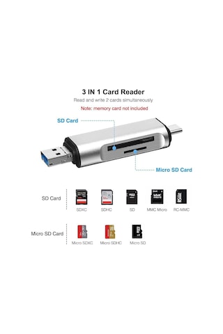 Ads-103 Macbook Uyumlu Type-c To Usb 3.0 Flash Otg Veri Aktarım Sd Tf Tak Çalıştır Kart Okuyucu Çevi