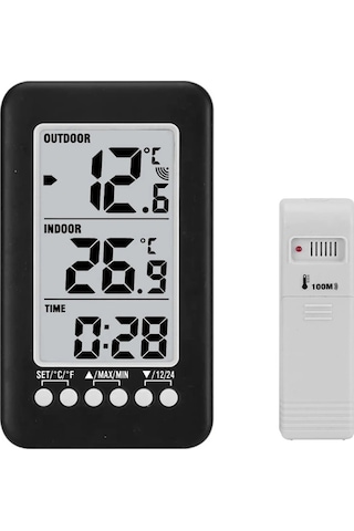 Kangvka Ev Ve Dış Mekan Sıcaklık Ölçer, Kablosuz Sensör, Maksimum-minimum Hafıza, Saat Fonksiyonu, Duvar Veya Masaya Konulabilir, Pil Dahil Değil