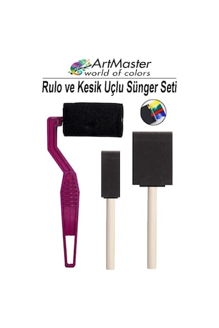 Rulo Ve Kesik Uçlu Sünger Fırça Seti 4 Lü 1 Paket Sanatsal Yağlı Boya Guaj Boya Sulu Boya Akrilik Boya