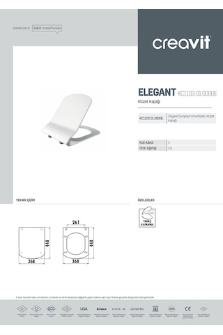 Creavit Elegant Duroplast Amortisörlü Klozet Kapağı Kc1103.01