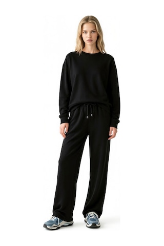 Hiccup Modal Touch Basic Sweatshirt & Geniş Paça Pantolon İkili Takım Siyah