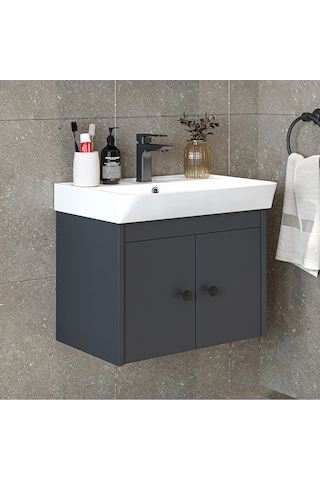 Ada Lavabolu Mat Suntalam Banyo Alt Dolabı 60 Cm Antrasit