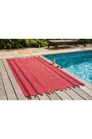 Ludıa %100 Pamuk Çizgili Peştemal Havlu 90x180 Cm Bordo Kırmızı Püsküllü Bordo - Kırmızı