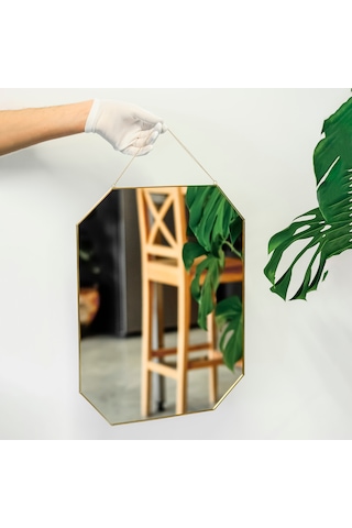 Ayna Duvar Askılı Sekizgen Geometrik 50x40cm Gold
