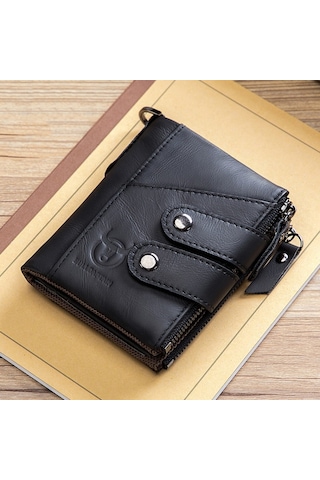 Bull Captaın Deri Üç Katlı Fermuarlı Erkek Cüzdan Siyah