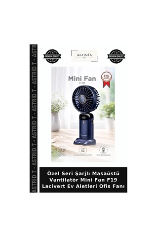 Özel Seri Şarjlı Masaüstü Vantilatör Mini Fan F19 Lacivert Ev Aletleri Ofis Fanı
