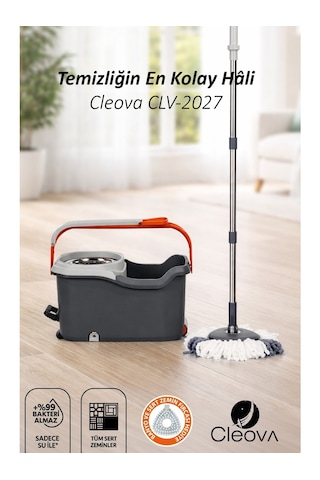 Cleova Cleanmate S2 Pedallı Mop Temizlik Seti Tekerlekli Kova Çıkarılabilir Çelik Sepet