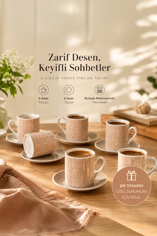Porsima Sd-210-5 Porselen 6 Kişilik Fincan Seti 12 Parça Türk Kahvesi Fincanı Takımı-100ml Çok Renkli