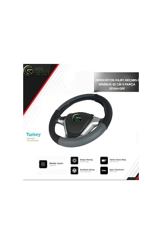 Direksiyon Kılıfı Geçmeli Minibus 42 Cm 4 Parça Siyah-gri Siyah - Gri