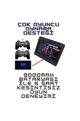 Pandora 10inç Hd Lcd Ekranlı 20000 Oyunlu Kablosuz Çift Kol Retro Arcade Şarjlı Oyun Konsolu
