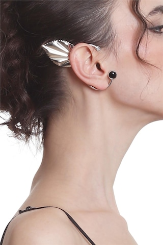 Kadın Gümüş Renk Lak Kaplama Taşlı Yaprak Stilizesi Sağ Kulak Earcuff & Kıkırdak Küpe Çok Renkli
