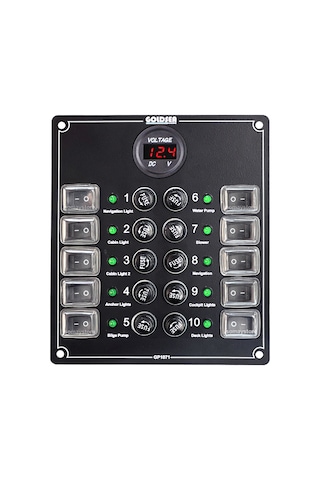 Goldsea Switch Küçük Ebatlı 10 Anahtarlı Voltmetre Soketli 12 - 24 V Sigorta Paneli