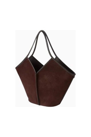 Hereu Calella Orta Boy El Yapımı, Süet Ve Dana Derisi Minimalist Tote Çanta Omuz Çantası Koyu Kahverengi