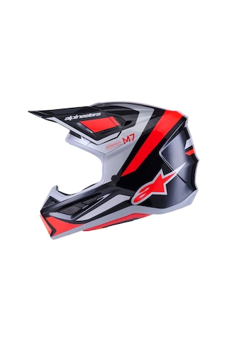 Alpinestars Sm7 Rıs Off-Road Cross Kaskı Gümüş - Kırmızı -  Siyah