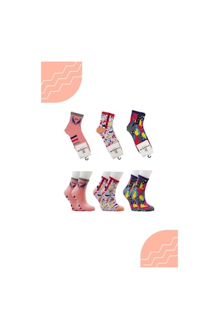 Kadın Çok Renkli Desenli Pamuklu Yarım Konç Çorap 3'lü Paket Çok Renkli