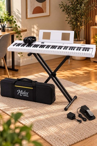 Midex PLX-100WH-ST Taşınabilir Dijital Piyano Tuş Hassasiyetli 88 Tuş Bluetooth Şarjlı (STAND Sustain Kulaklık Çanta Metod)
