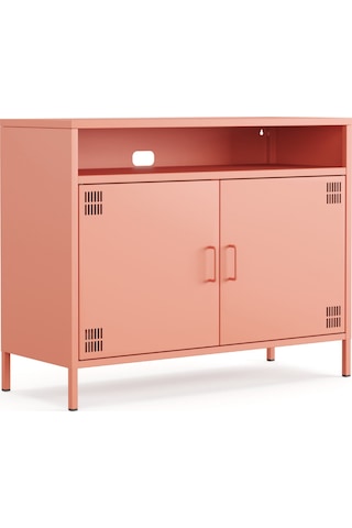 Pera Tv Ünitesi, Tv Dolabı,2 Kapaklı, Açık Raflı 100,50 X 40 X 79,50 Cm Ral 3022 Somon