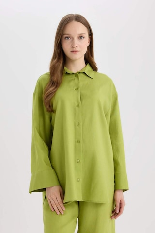 Defacto Relax Fit Keten Karışımlı Uzun Kollu Gömlek Tunik D8183ax25spgn698 Yeşil