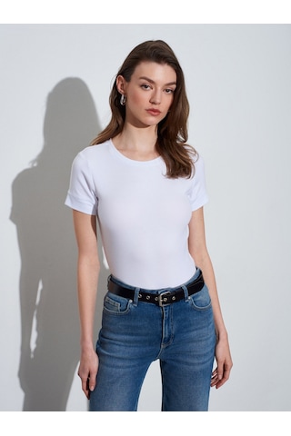 Dilvin 32637 Bisiklet Yaka T-shirt-beyaz
