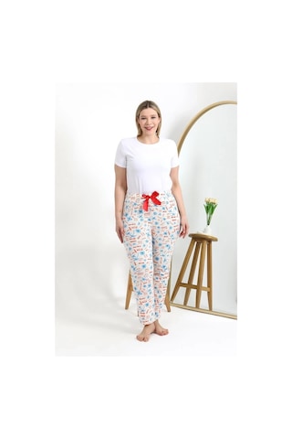 Mtm My The Mall Kadın Pamuklu Büyük Beden Alt Pijama Ekru Ekru