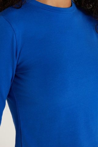 Tudors Kadın Slim Fit Pamuklu Düz Bisiklet Yaka Mavi Bluz-34102 Mavi