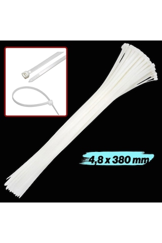 Tr 100 Adet Cırt Kelepçe 4,8x380 Mm Plastik Beyaz Renk Zip Kablo Bağı Çok Amaçlı Bağlama