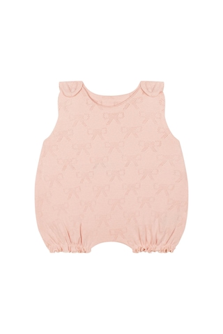 Antebies Organik Pembe Kurdele Jakarlı Omuzda Çıtçıtlı Kolsuz Şortlu Balon Kız Bebek Tulum