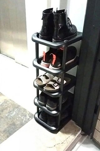 Piev Plastik Tekli 5 Katlı Ayakkabılık Siyah Siyah