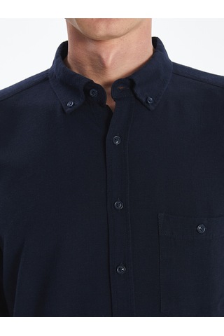 Lcwaıkıkı Classic Lacivert Regular Fit Kısa Kollu Keten Karışımlı Erkek Gömlek
