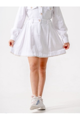 Kız Çocuk Garnili Kot Etek 2603 Beyaz