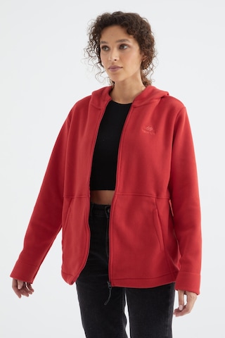 Tommy Life Fiesta Kapüşonlu Fermuarlı Rahat Form Kadın Polar Sweatshirt - 97233 Kırmızı