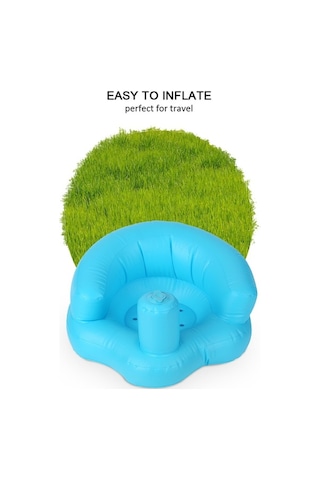 Pazly Şişme Bebek Sandalyesi Taşınabilir Çocuk Kanepe Güvenlik Eğitim Sandalyesi Bebek Arabası Oyun, Banyo, Zemin, Plaj, Havuz Kenarı İçin Pvc Mavi