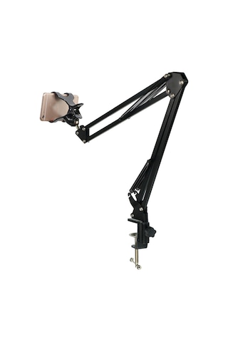 Skycity Siyah Metal Kolu Telefon Tutucu - Yatakta Ve Masaüstünde Tv/film İzlemek İçin, 0-140mm Ekipman Uyumlu, Boyun Ağrısı Önleyici